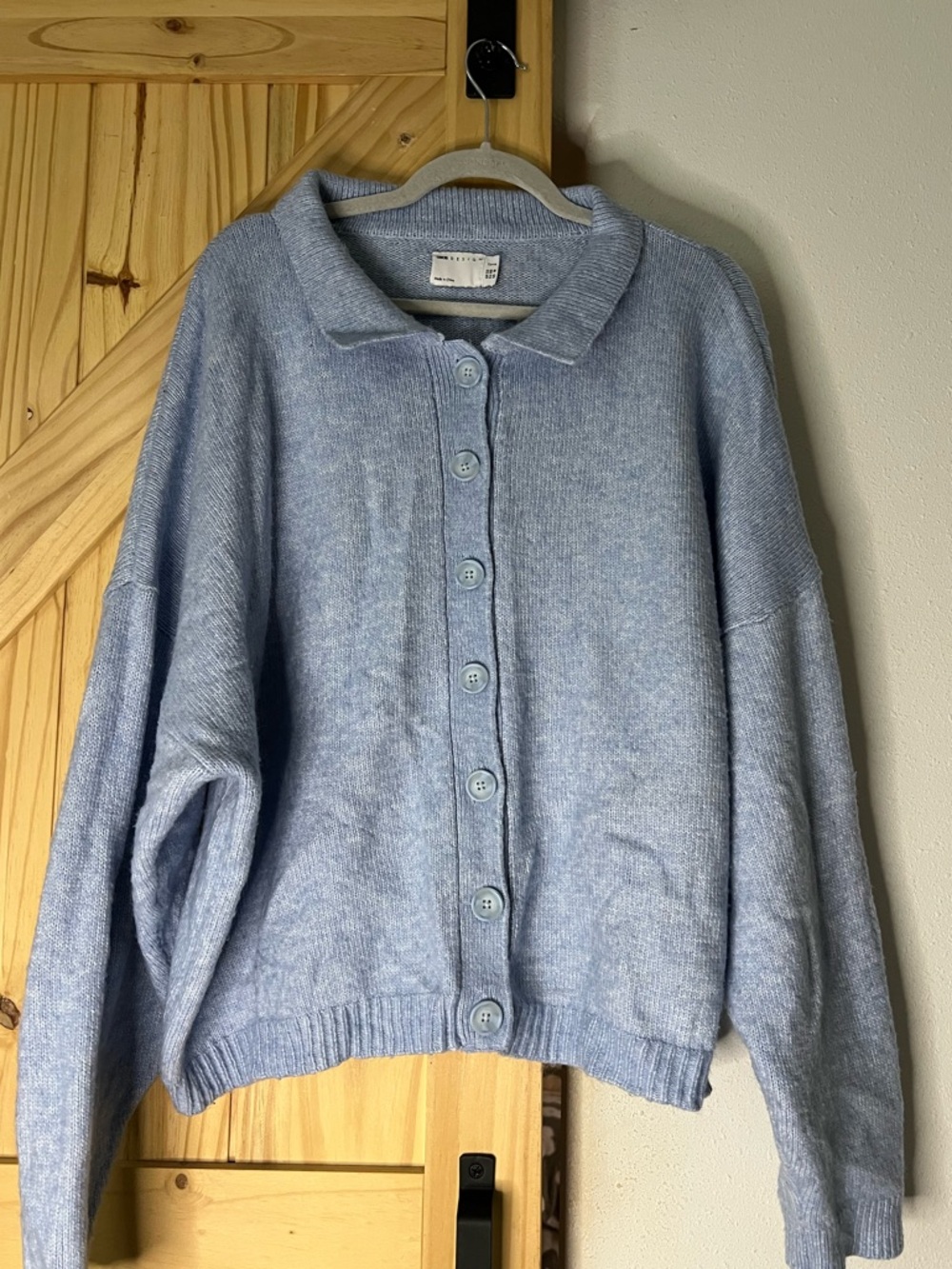 ASOS Pale Blue Button-Up Collared Knit Cardigan